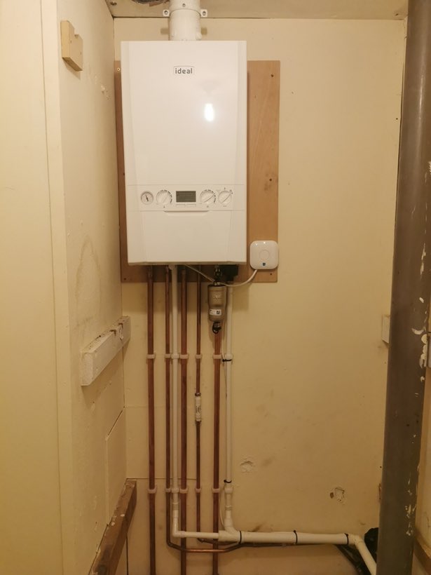 Ideal combi boiler installed with rebuilt copper pipework and a smart heating control